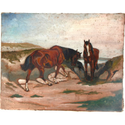 Ecole Xxe "Deux chevaux sur la plage" hu