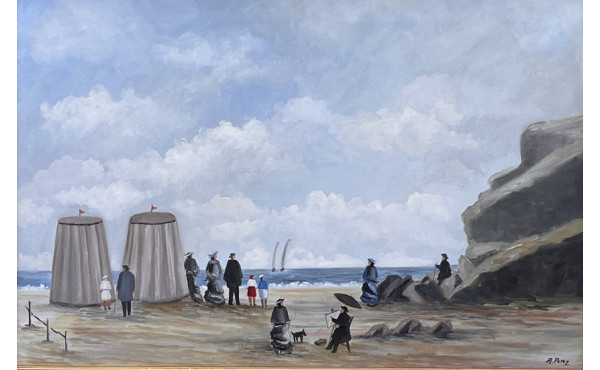 A. PEREZ (Xxème) "La plage", huile sur t