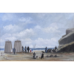 A. PEREZ (Xxème) "La plage", huile sur t