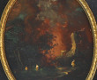 "Paysage animé", miniature peinte sur cu