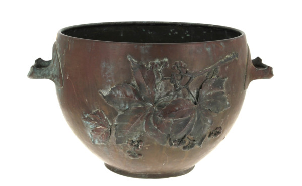 Grand cache-pot ancien en cuivre à deux 