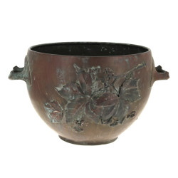 Grand cache-pot ancien en cuivre à deux 