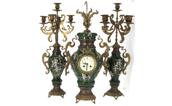 Garniture ART NOUVEAU en céramique à déc