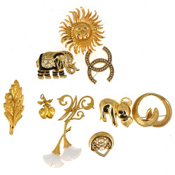 Lot de 9 broches fantaisie et une boucle