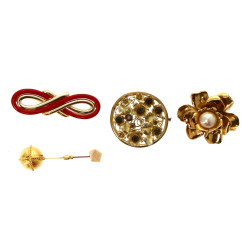 4 broches fantaisies en métal doré