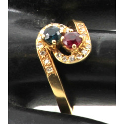 Bague "toi et moi" en or jaune 18 cts, s