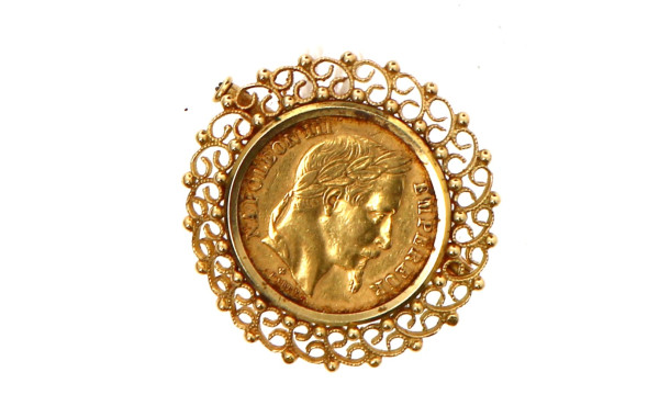 Pièce de 20 F or montée en broche, poids