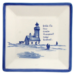 Coupe carrée en faïence décor bleu et lé