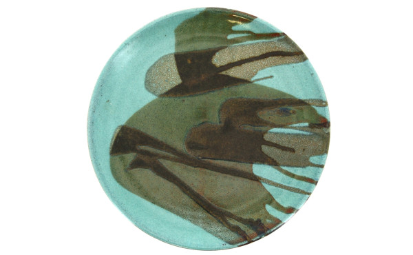 Plat rond en grès à décor abstrait, diam