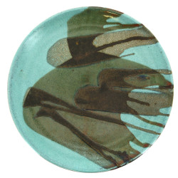 Plat rond en grès à décor abstrait, diam
