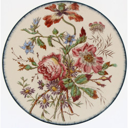 Plat rond ancien en faïence finé à décor