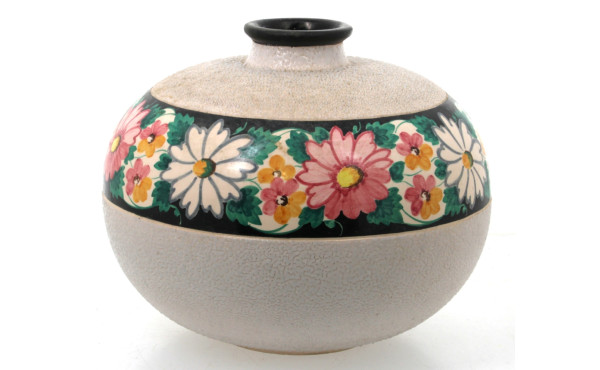 Grand vase boule aplatie en céramique bl
