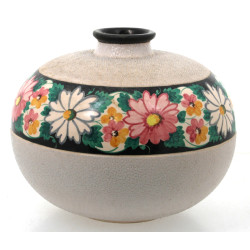 Grand vase boule aplatie en céramique bl