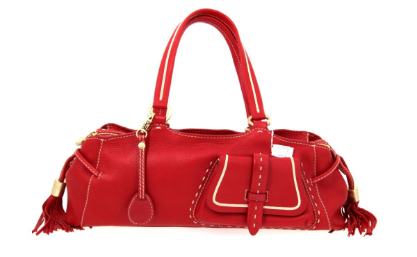 LANCEL - Sac à deux anses en cuir rouge,