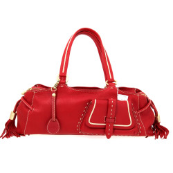 LANCEL - Sac à deux anses en cuir rouge,