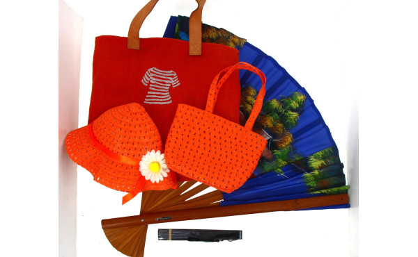 Sac d'été en toile orange et anses cuir 