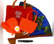Sac d'été en toile orange et anses cuir 