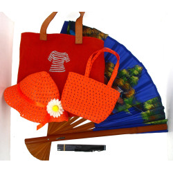 Sac d'été en toile orange et anses cuir 