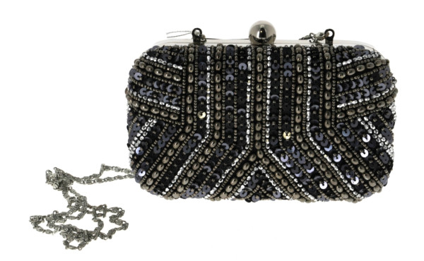 MOA - Sac de soirée en métal, satin noir