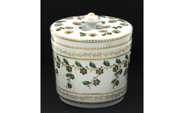 Pique-fleurs en porcelaine blanche et or