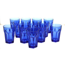 12 grands verres timbales en verre bleu,