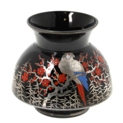 Vase en verre noir à décor d'un perroque