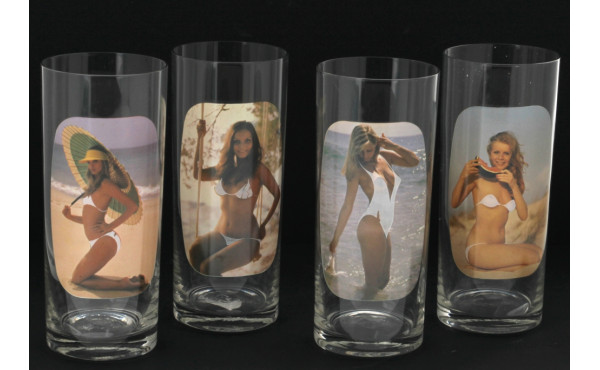 PIN-UP - 4 verres années 70 à décor de p
