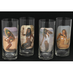 PIN-UP - 4 verres années 70 à décor de p