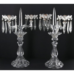 Paire de candélabre en verre moulé, bobè