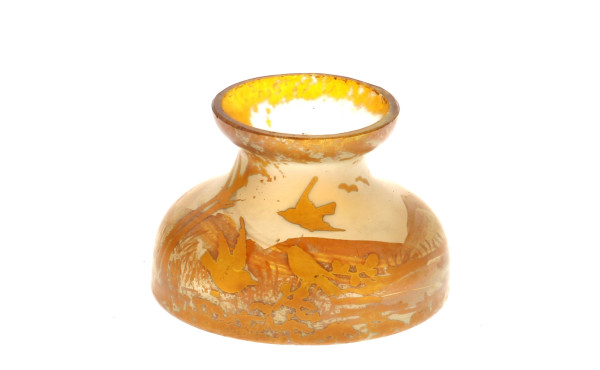 Vase miniature en verre décor d'oiseaux 
