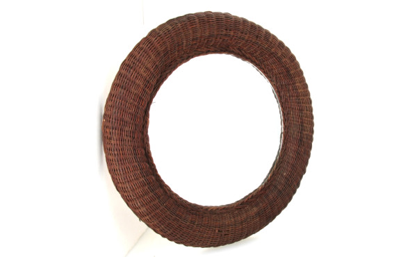 Miroir rond encadrement en rotin, diam. 