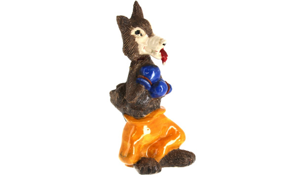 LOUP aux gants de boxe, sujet en faïence