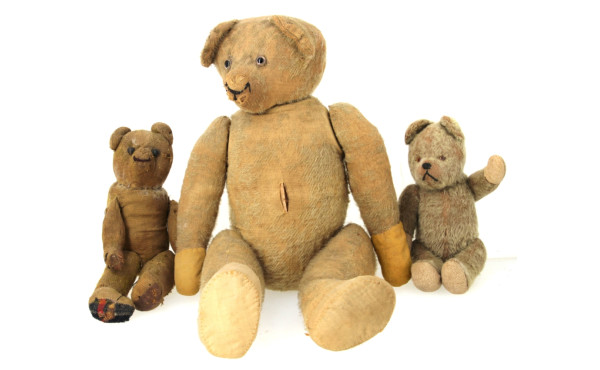 Trois ours en peluche anciens, état d'us