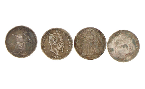 4 pièces de 5 F écus en argent, XIXème