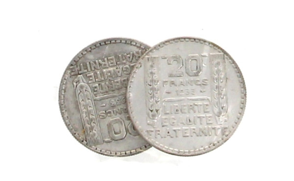 2 pièces de 20 F Turin en argent