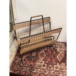 Porte-revues rotin et fer forgé, années 