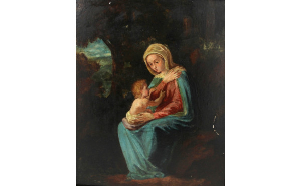 Ecole fin XIXème "Vierge à l'Enfant", hu