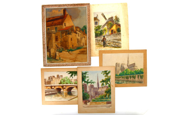 Lot de 5 œuvres sur papier : 3 par Henri