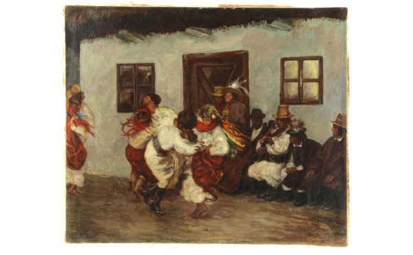 Ecole fin XIXème "Fête de village", huil