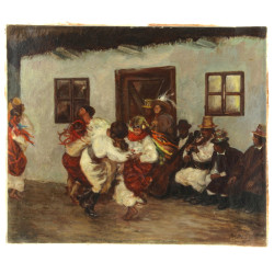 Ecole fin XIXème "Fête de village", huil