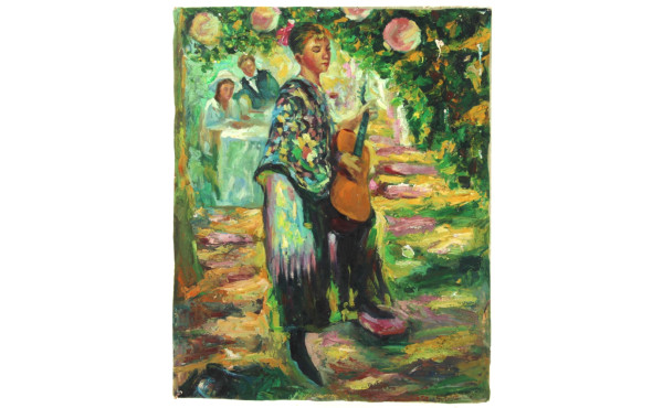 Ecole Xxème "Femme à la guitare", huile 