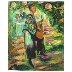 Ecole Xxème "Femme à la guitare", huile 