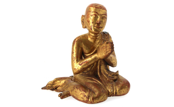 Bouddha en bois doré, H 30 cm (qq accide