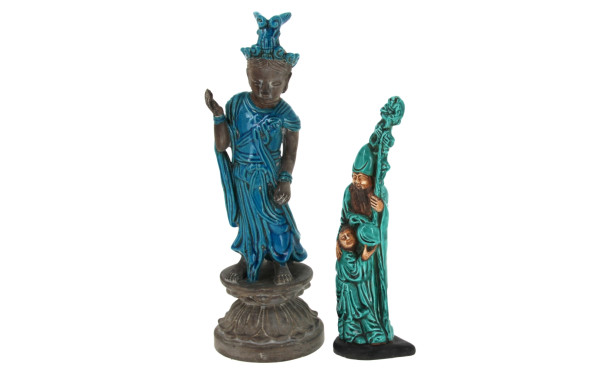 CHINE - 2 statuettes en céramiques verte