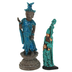 CHINE - 2 statuettes en céramiques verte