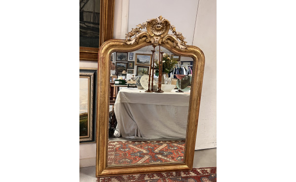 Grand miroir XIXème en bois et stuc doré