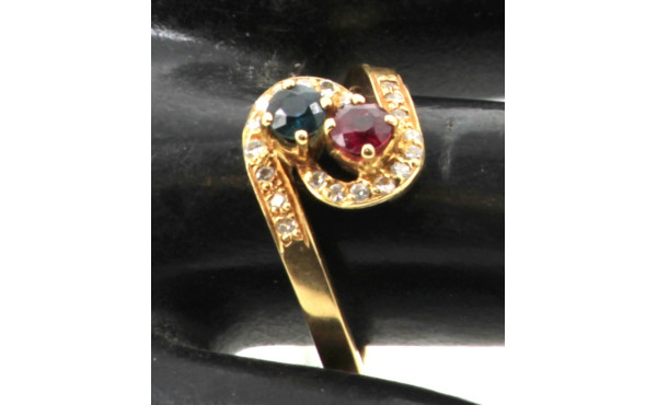 Bague "toi et moi" en or jaune 18 cts, s
