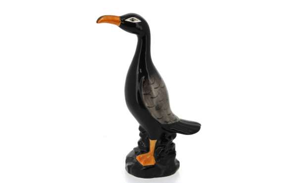 Cormoran, sujet en faïence polychrome, H