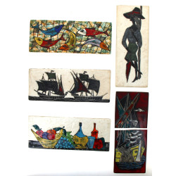 Lot de 4 plaques en céramique années 60 