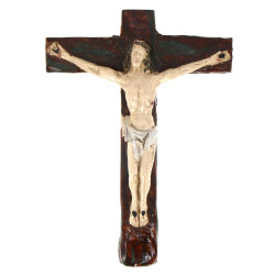 Grand Christ en faïence polychrome. H 33